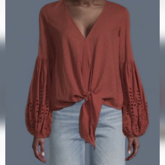 Lovestitch Terracotta Tie-Front Blouse - Picture 1 of 6